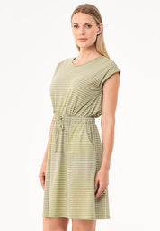 Striped Jersey Dress in Organic Cotton & Linen in olive green - Ecomarket.com