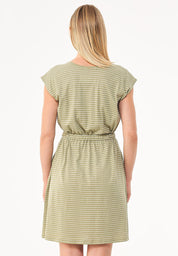 Striped Jersey Dress in Organic Cotton & Linen in olive green - Ecomarket.com