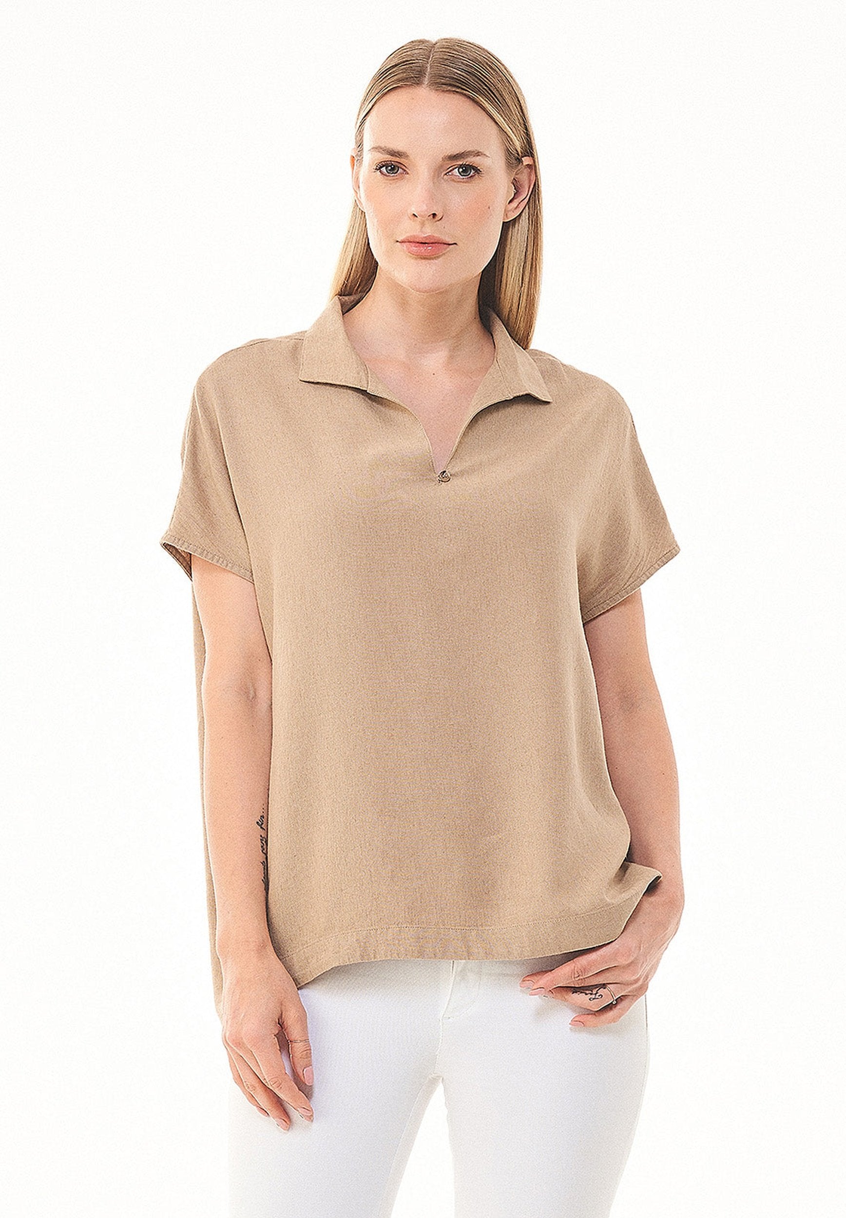 Blouse in LENZING™ ECOVERO™ & Linen Blend in beige - Ecomarket.com