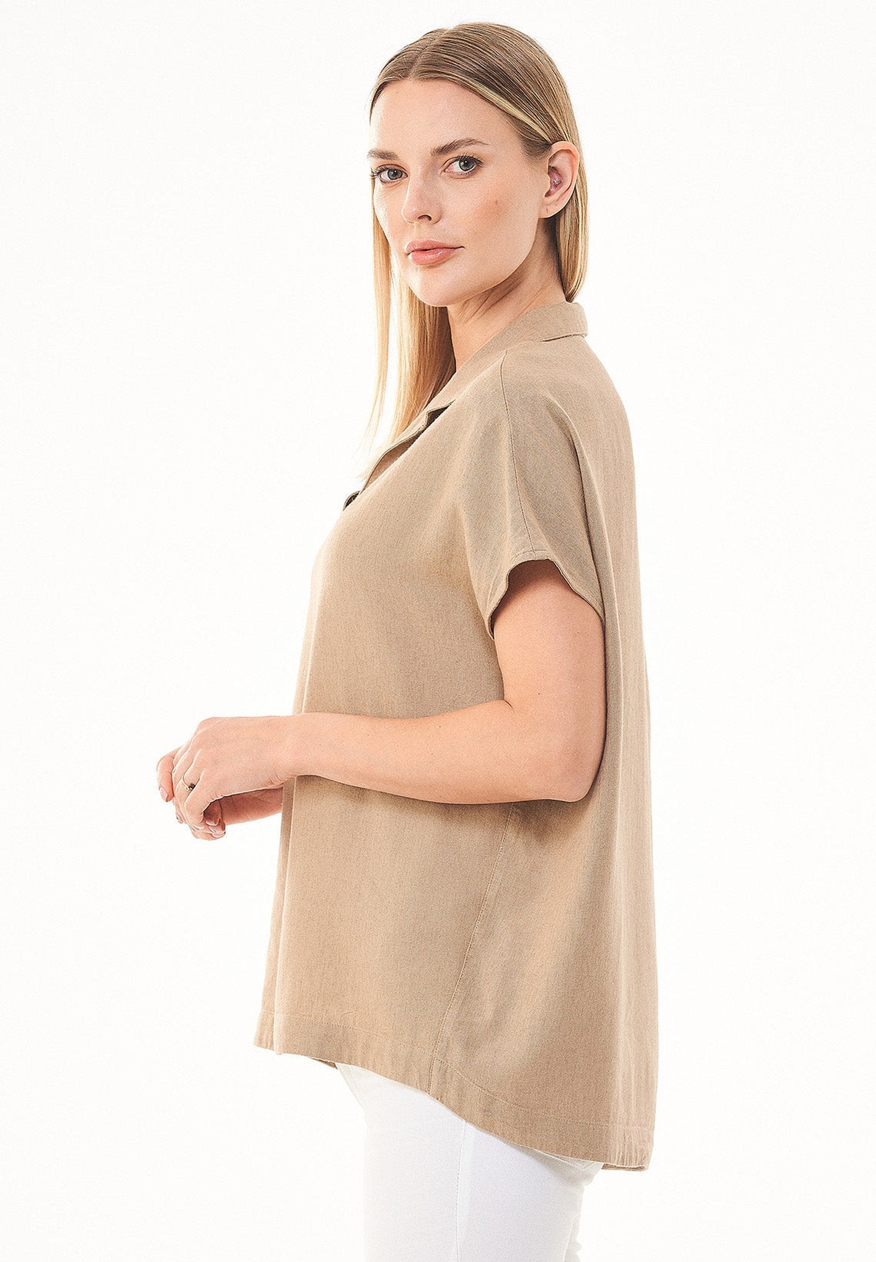 Blouse in LENZING™ ECOVERO™ & Linen Blend in beige - Ecomarket.com