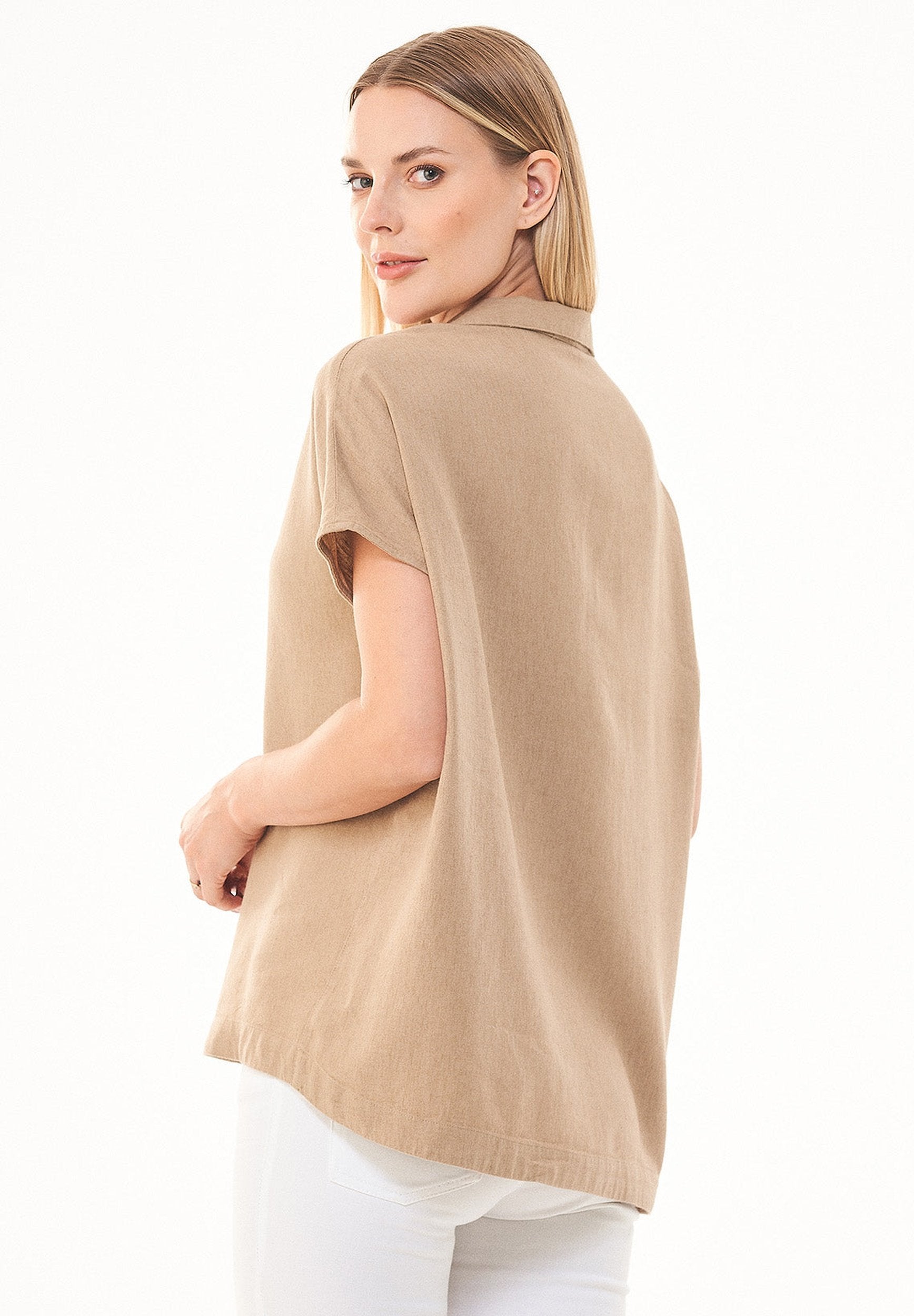 Blouse in LENZING™ ECOVERO™ & Linen Blend in beige - Ecomarket.com