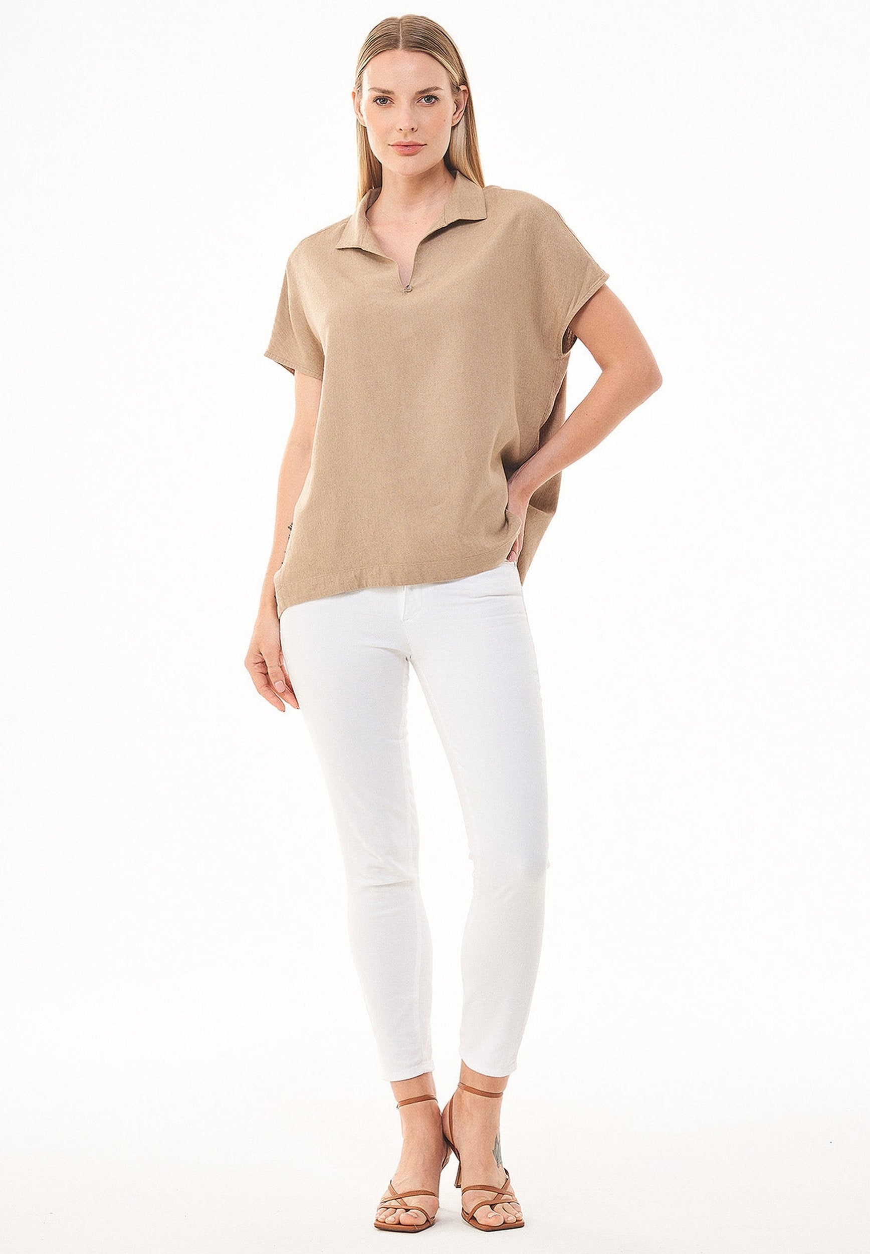 Blouse in LENZING™ ECOVERO™ & Linen Blend in beige - Ecomarket.com
