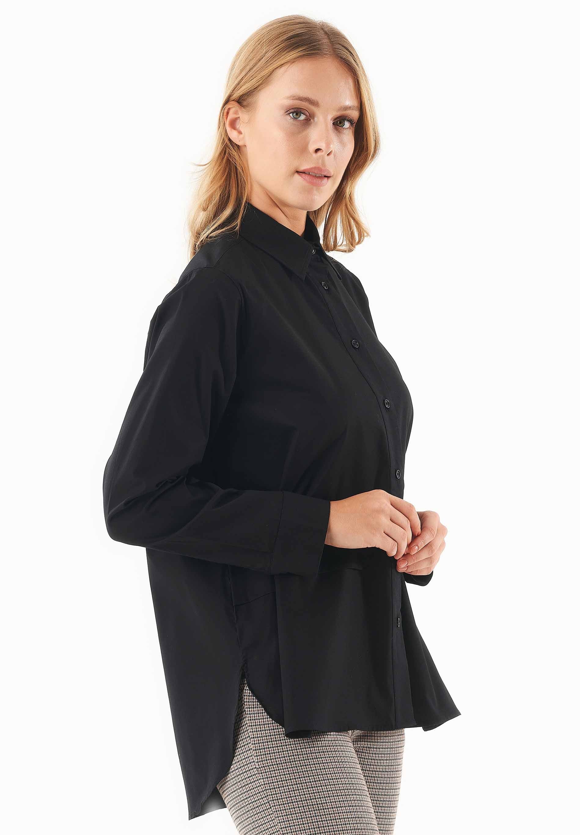 Oversized Shirt Blouse in Organic Cotton Poplin in black - Ecomarket.com
