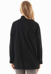 Oversized Shirt Blouse in Organic Cotton Poplin in black - Ecomarket.com
