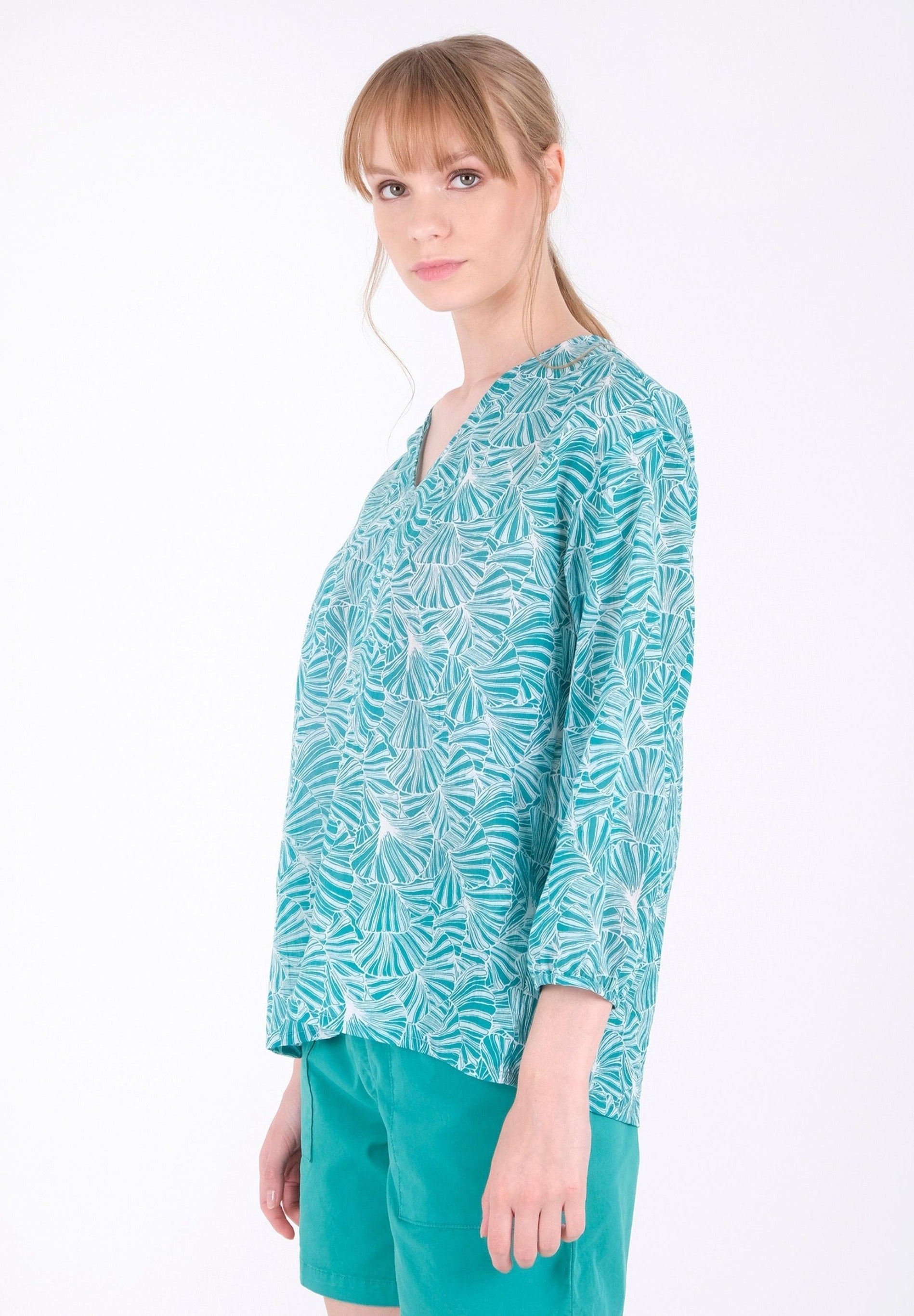 Printed Voile Blouse in 100% Organic Cotton in emerald - Ecomarket.com