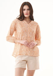 Printed Voile Blouse in 100% Organic Cotton in Indian Tan - Ecomarket.com