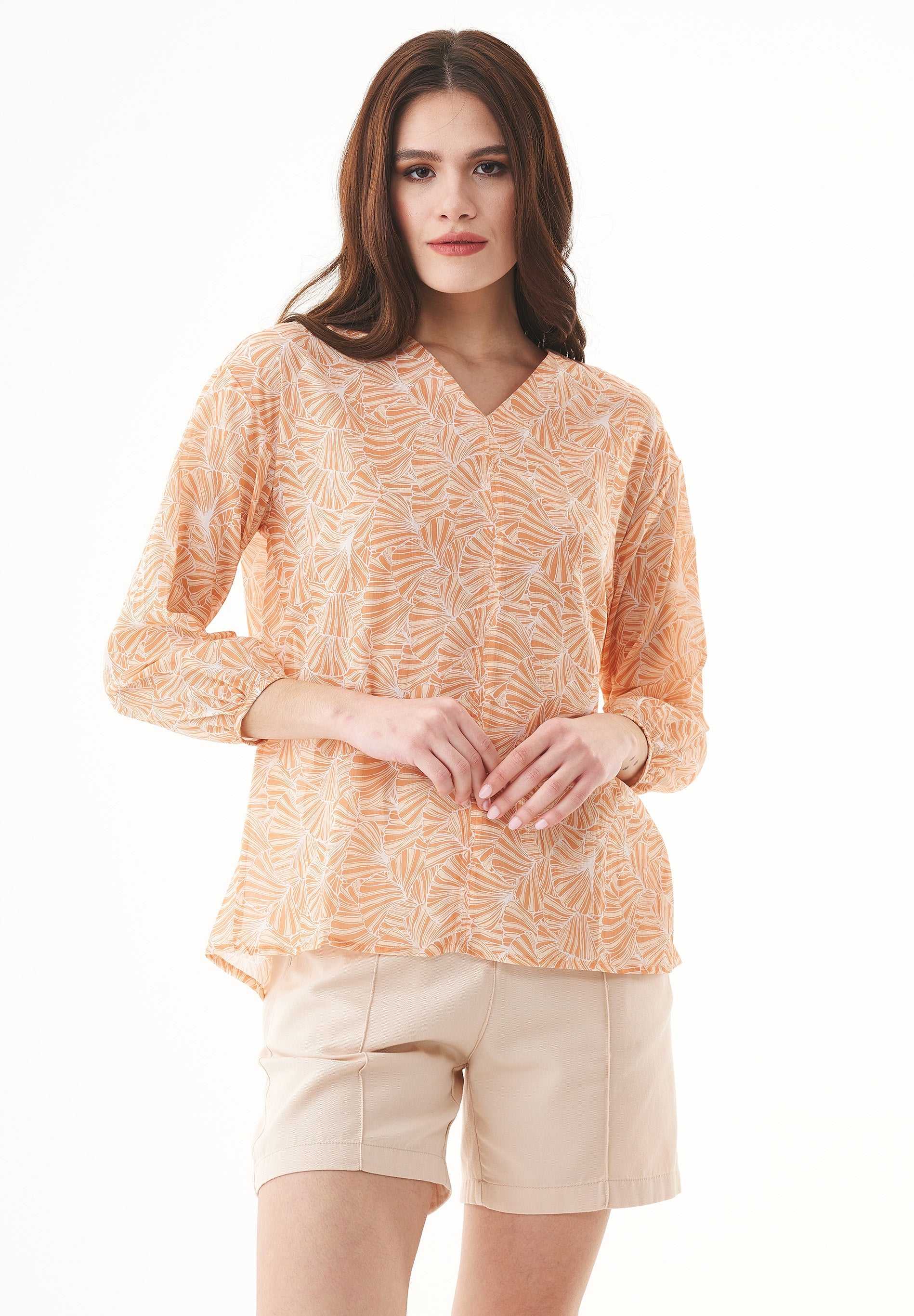 Printed Voile Blouse in 100% Organic Cotton in Indian Tan - Ecomarket.com