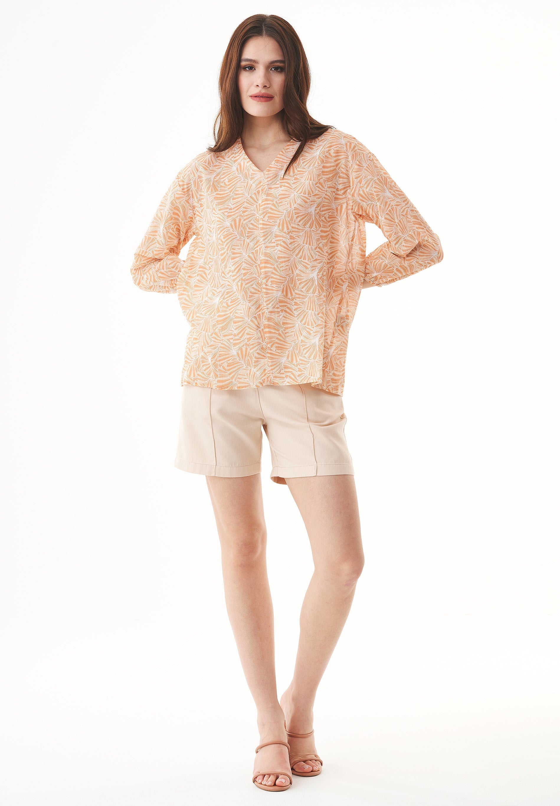 Printed Voile Blouse in 100% Organic Cotton in Indian Tan - Ecomarket.com