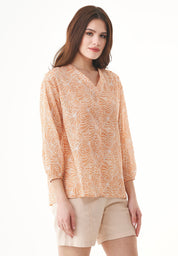 Printed Voile Blouse in 100% Organic Cotton in Indian Tan - Ecomarket.com