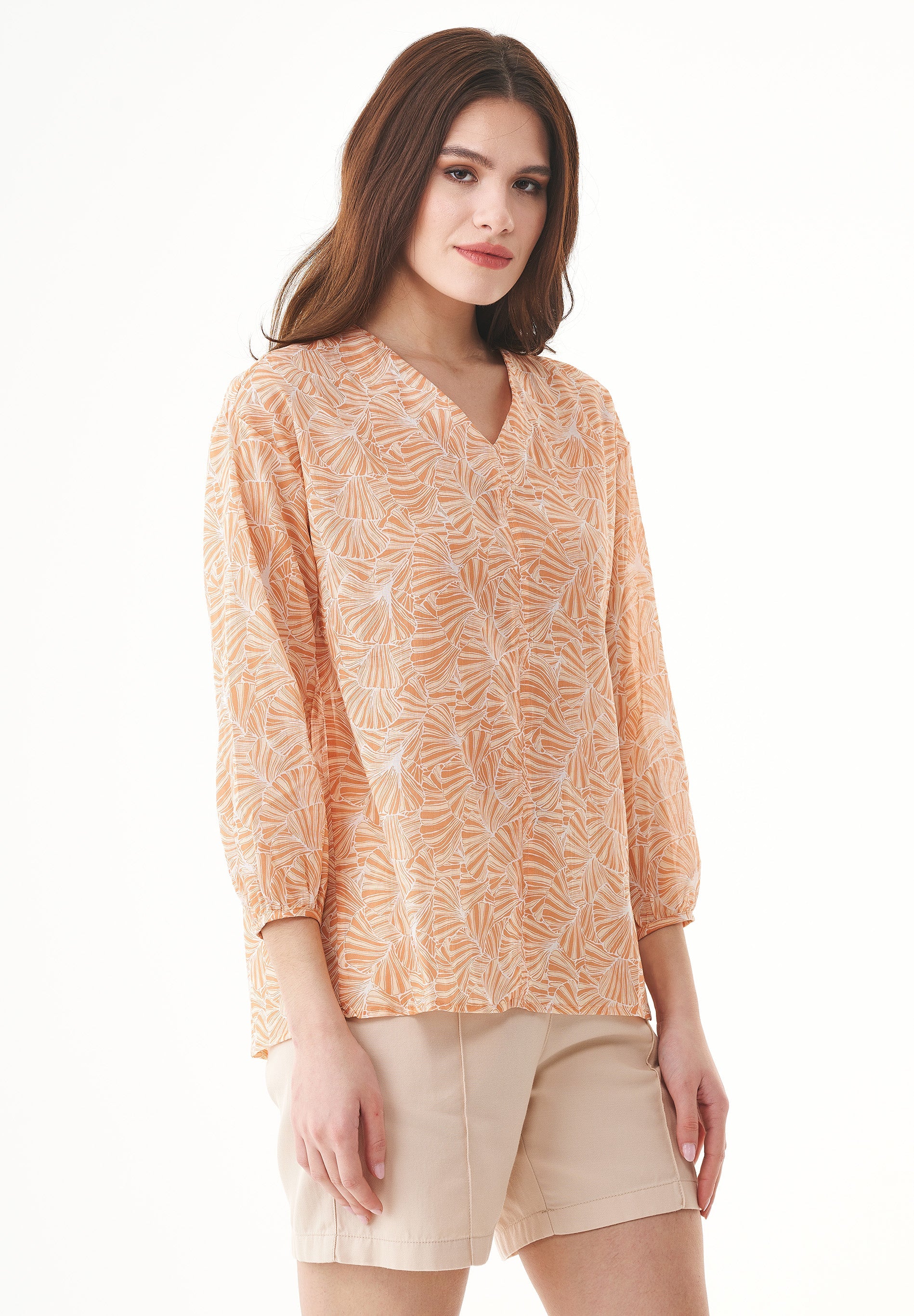 Printed Voile Blouse in 100% Organic Cotton in Indian Tan - Ecomarket.com