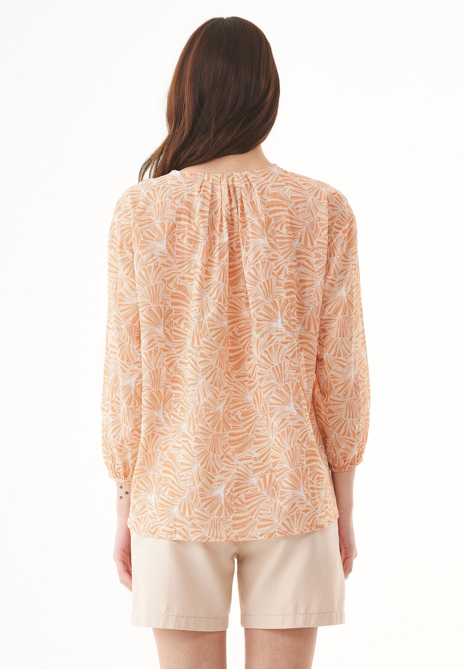 Printed Voile Blouse in 100% Organic Cotton in Indian Tan - Ecomarket.com