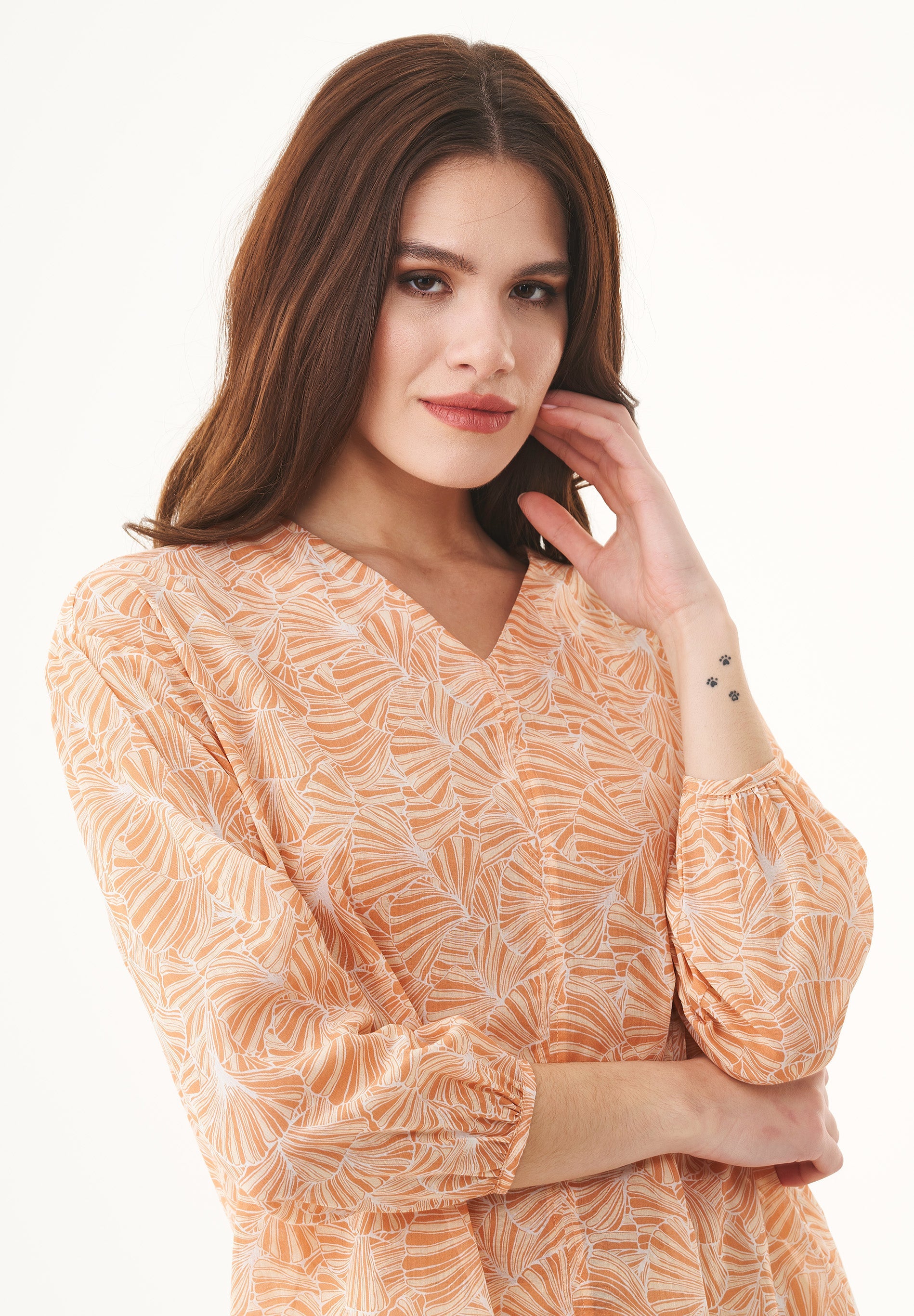 Printed Voile Blouse in 100% Organic Cotton in Indian Tan - Ecomarket.com