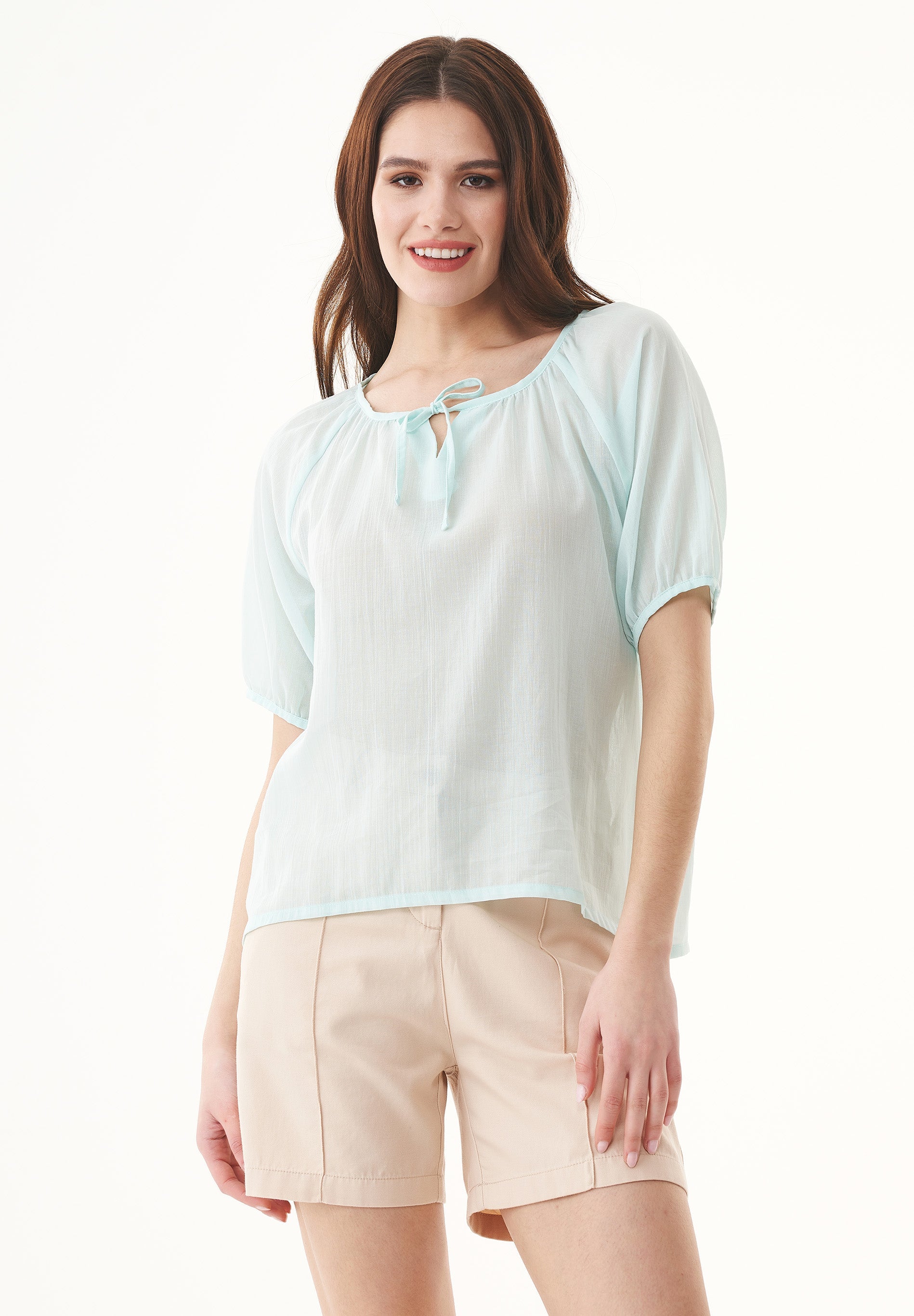 Organic Cotton Voile Blouse in pale blue - Ecomarket.com