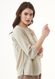 Organic Cotton Blouse with Tie Neck Detail Green Tint - Ecomarket.com