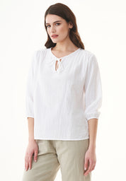 Organic Cotton Blouse with Tie Neck Detail white - Ecomarket.com