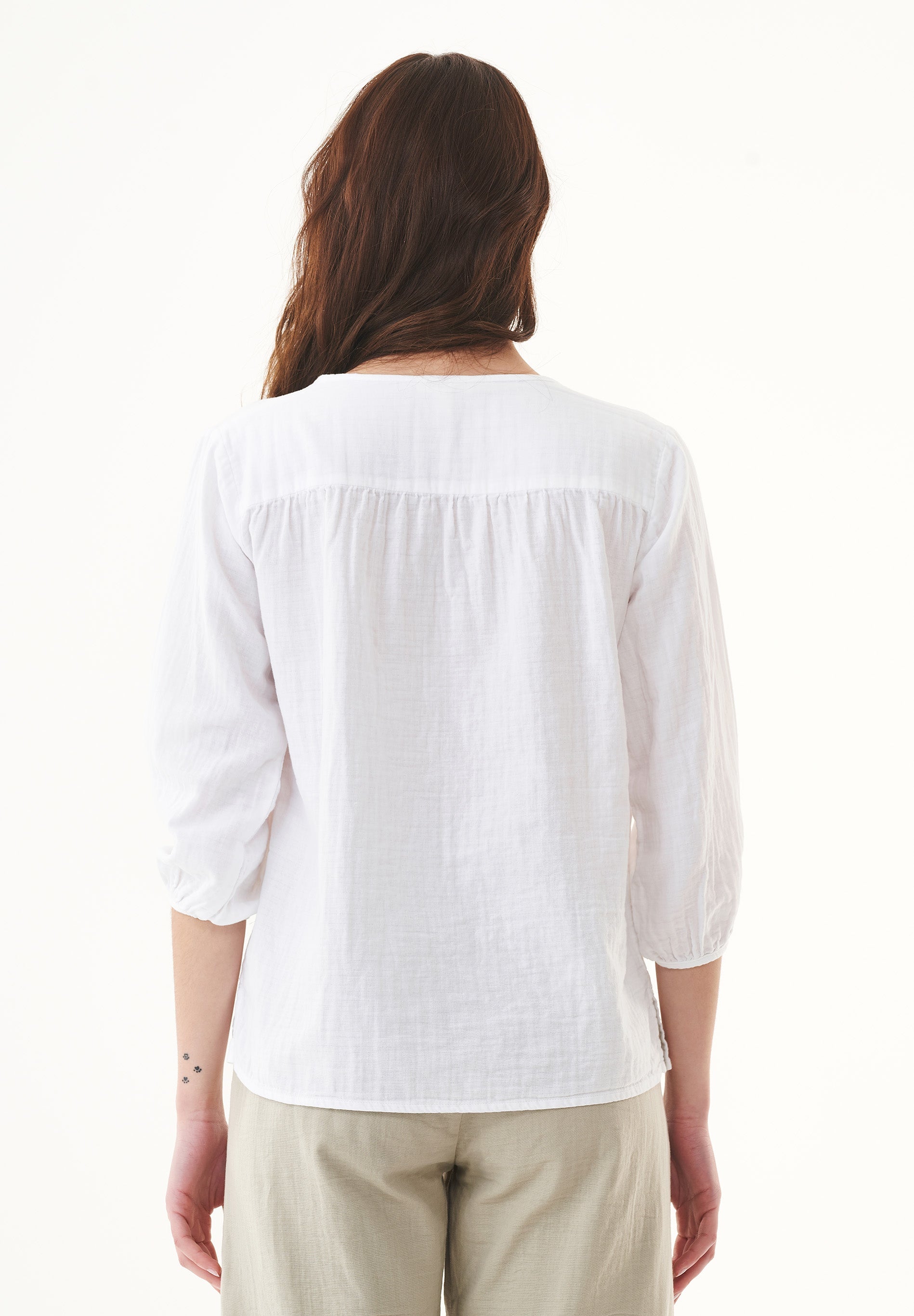 Organic Cotton Blouse with Tie Neck Detail white - Ecomarket.com