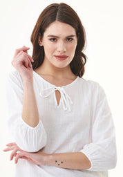 Organic Cotton Blouse with Tie Neck Detail white - Ecomarket.com