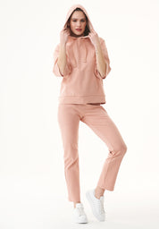 Organic Cotton Sweat Hoodie with 3/4 Sleeves in blush - Ecomarket.com