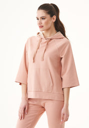 Organic Cotton Sweat Hoodie with 3/4 Sleeves in blush - Ecomarket.com