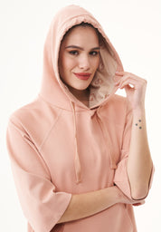 Organic Cotton Sweat Hoodie with 3/4 Sleeves in blush - Ecomarket.com