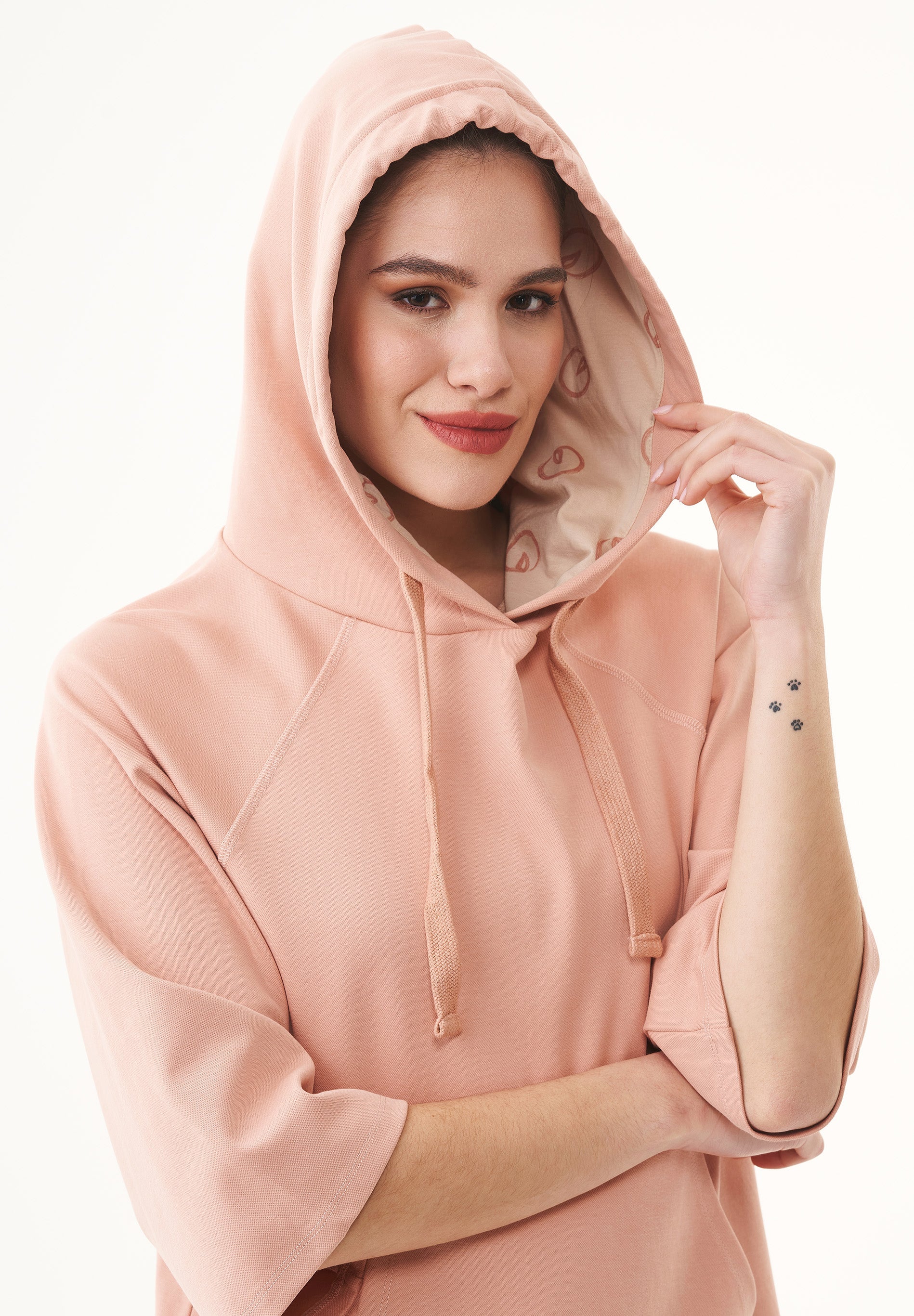 Organic Cotton Sweat Hoodie with 3/4 Sleeves in blush - Ecomarket.com