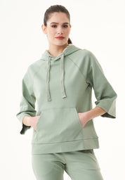 Organic Cotton Sweat Hoodie with 3/4 Sleeves in olive green - Ecomarket.com