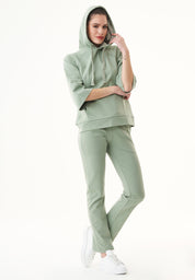 Organic Cotton Sweat Hoodie with 3/4 Sleeves in olive green - Ecomarket.com