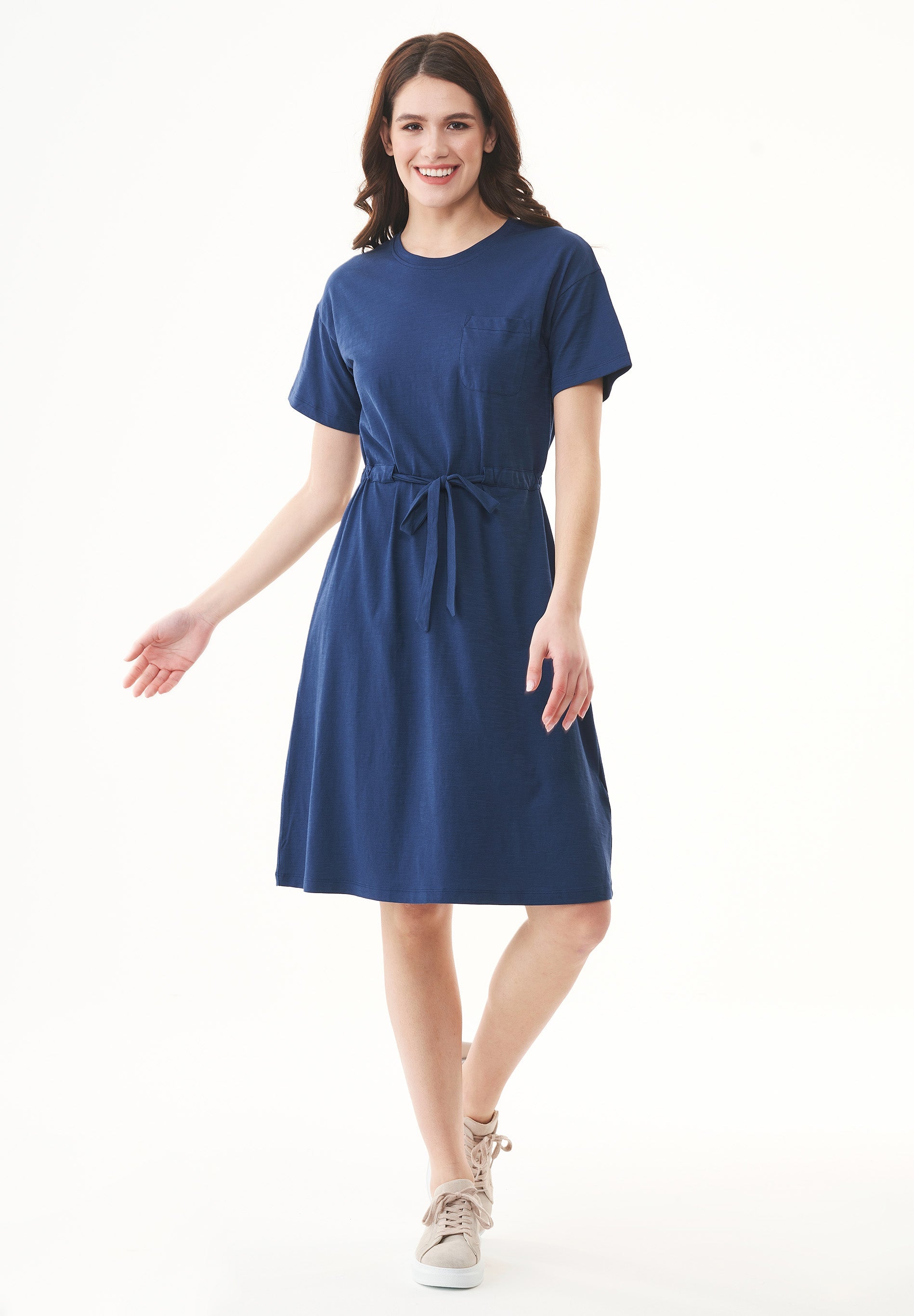 Women's Organic Cotton Slub Jersey Dress in Navy Blue – Ecomarket.com