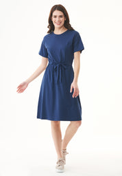 Slub Jersey Dress in 100% Organic Cotton in navy - Ecomarket.com