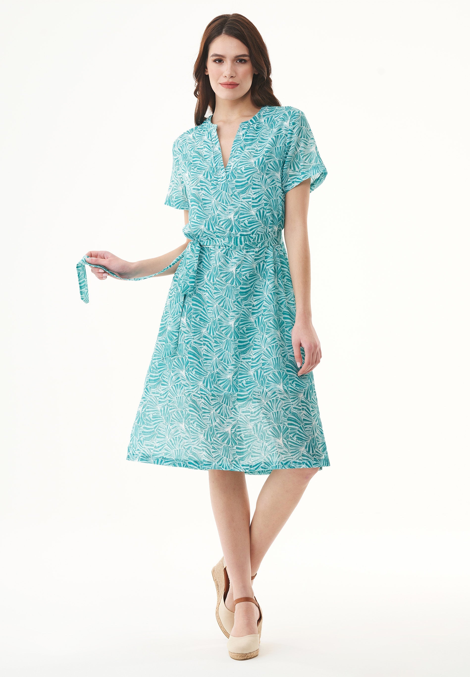 Organic Cotton Voile Dress with All-Over Floral Print in emerald - Ecomarket.com