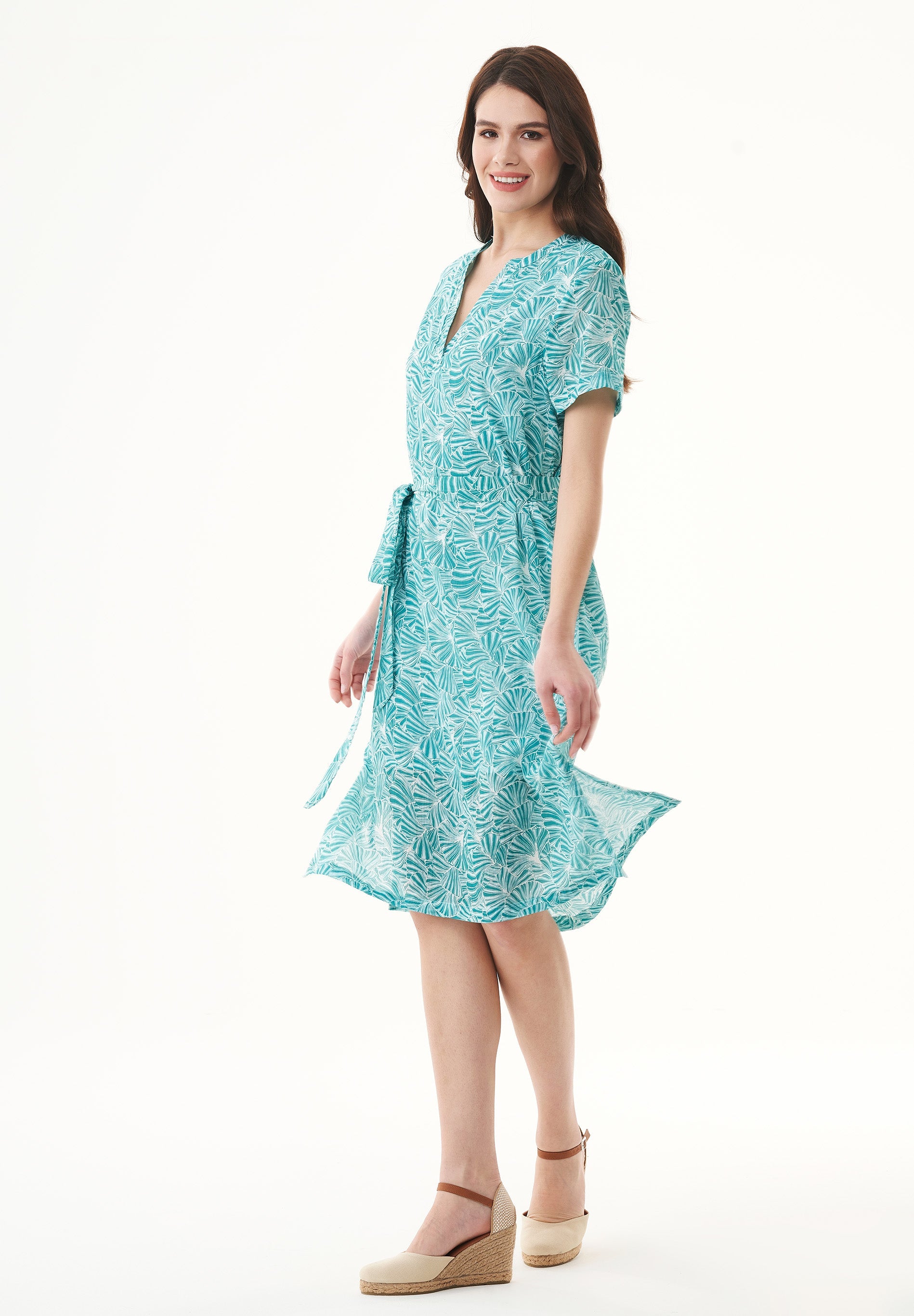 Organic Cotton Voile Dress with All-Over Floral Print in emerald - Ecomarket.com