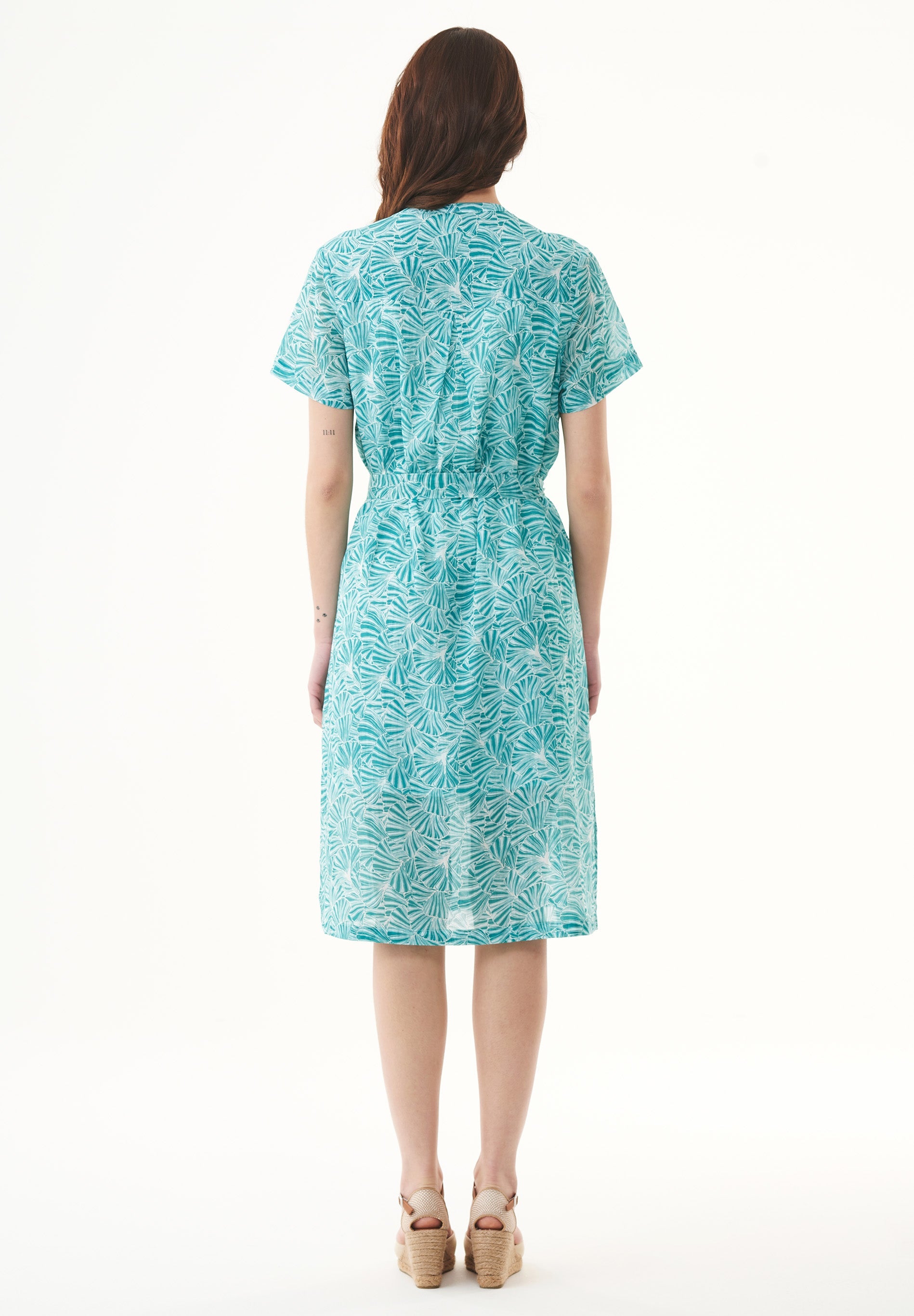 Organic Cotton Voile Dress with All-Over Floral Print in emerald - Ecomarket.com