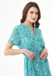 Organic Cotton Voile Dress with All-Over Floral Print in emerald - Ecomarket.com