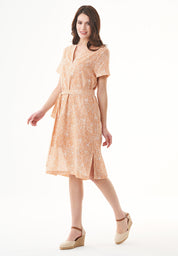 Organic Cotton Voile Dress with All-Over Floral Print in peach - Ecomarket.com
