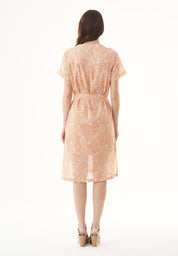 Organic Cotton Voile Dress with All-Over Floral Print in peach - Ecomarket.com