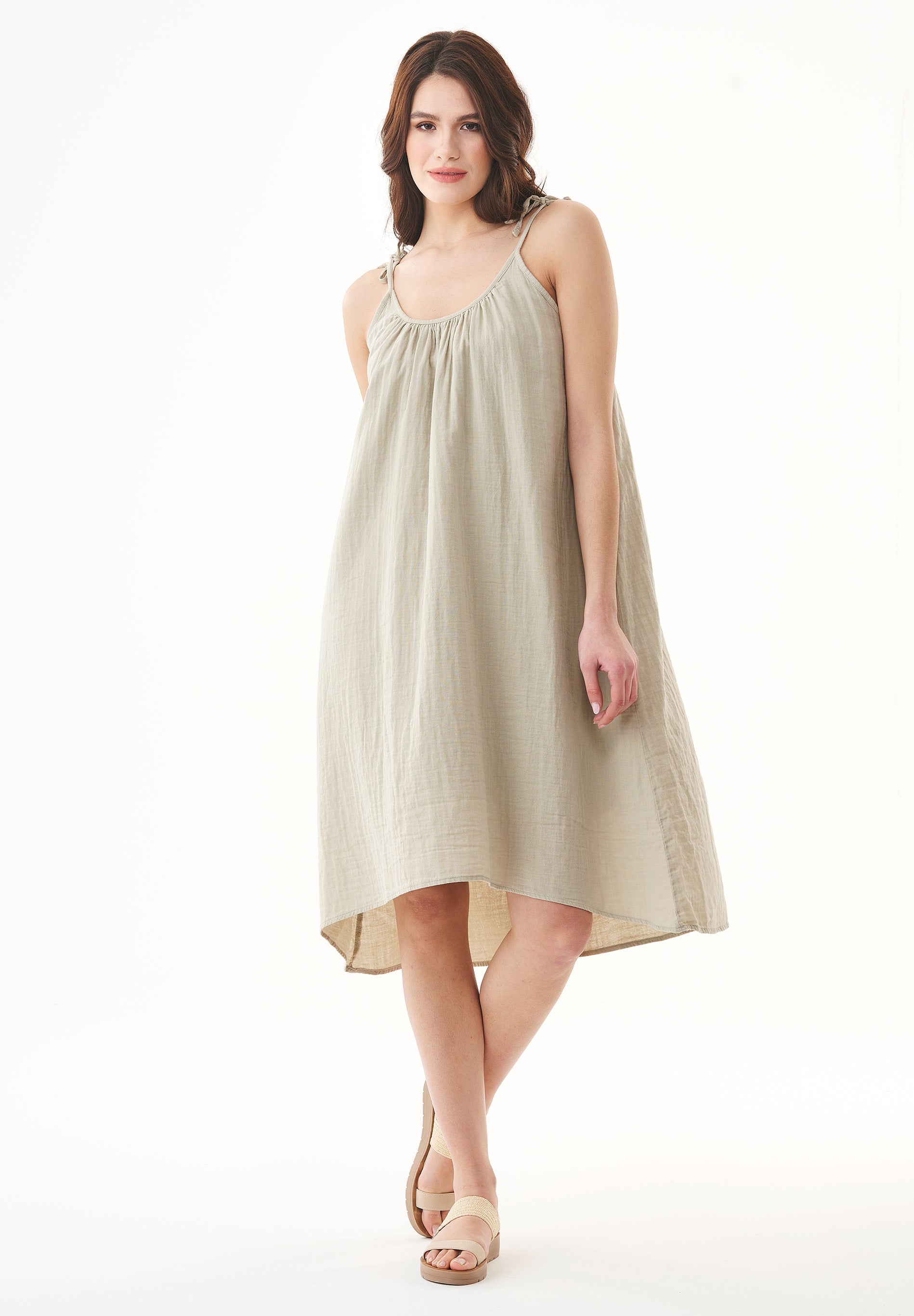 Spaghetti Strap Maxi Dress in Organic Cotton sage green - Ecomarket.com