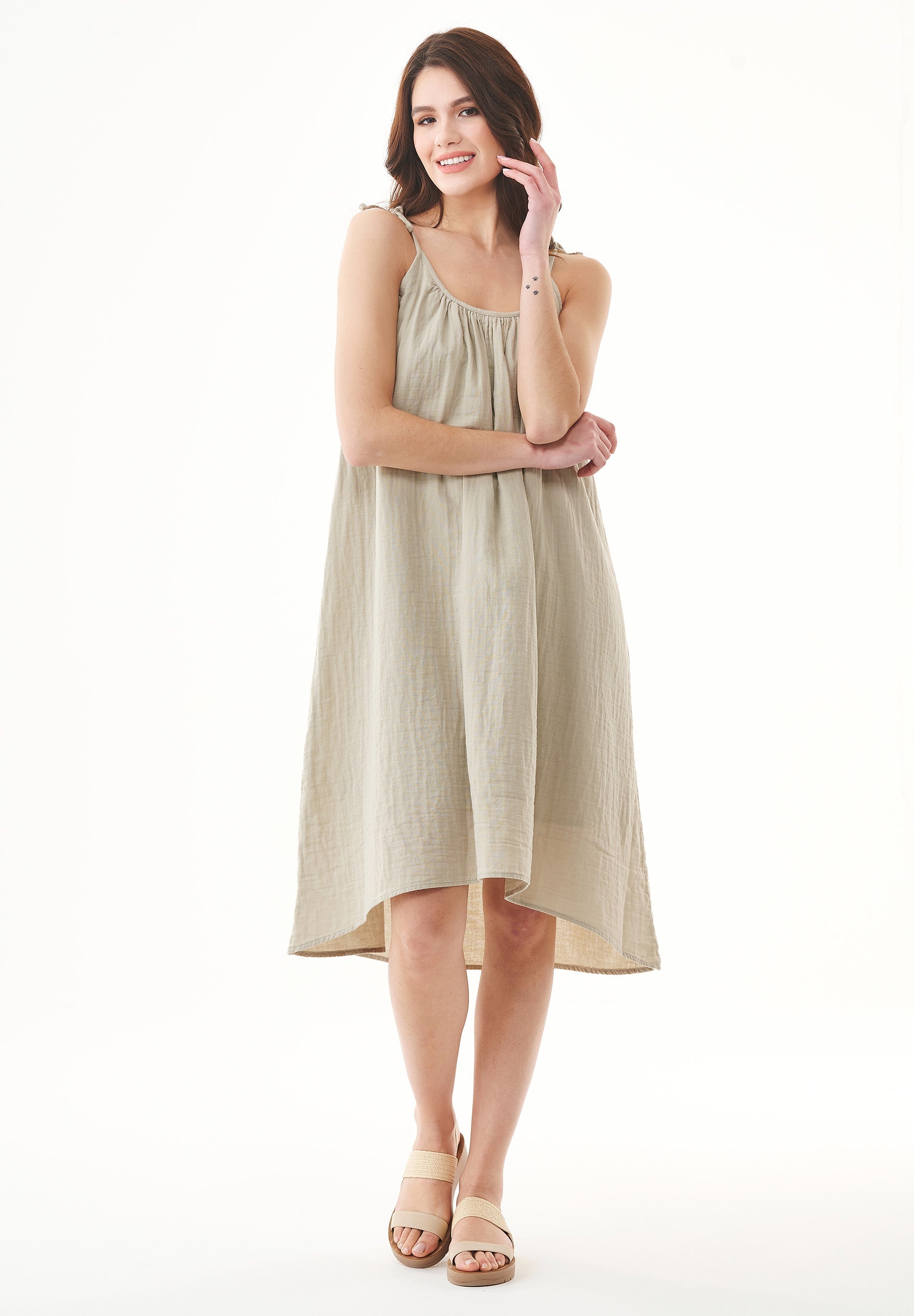 Spaghetti Strap Maxi Dress in Organic Cotton sage green - Ecomarket.com