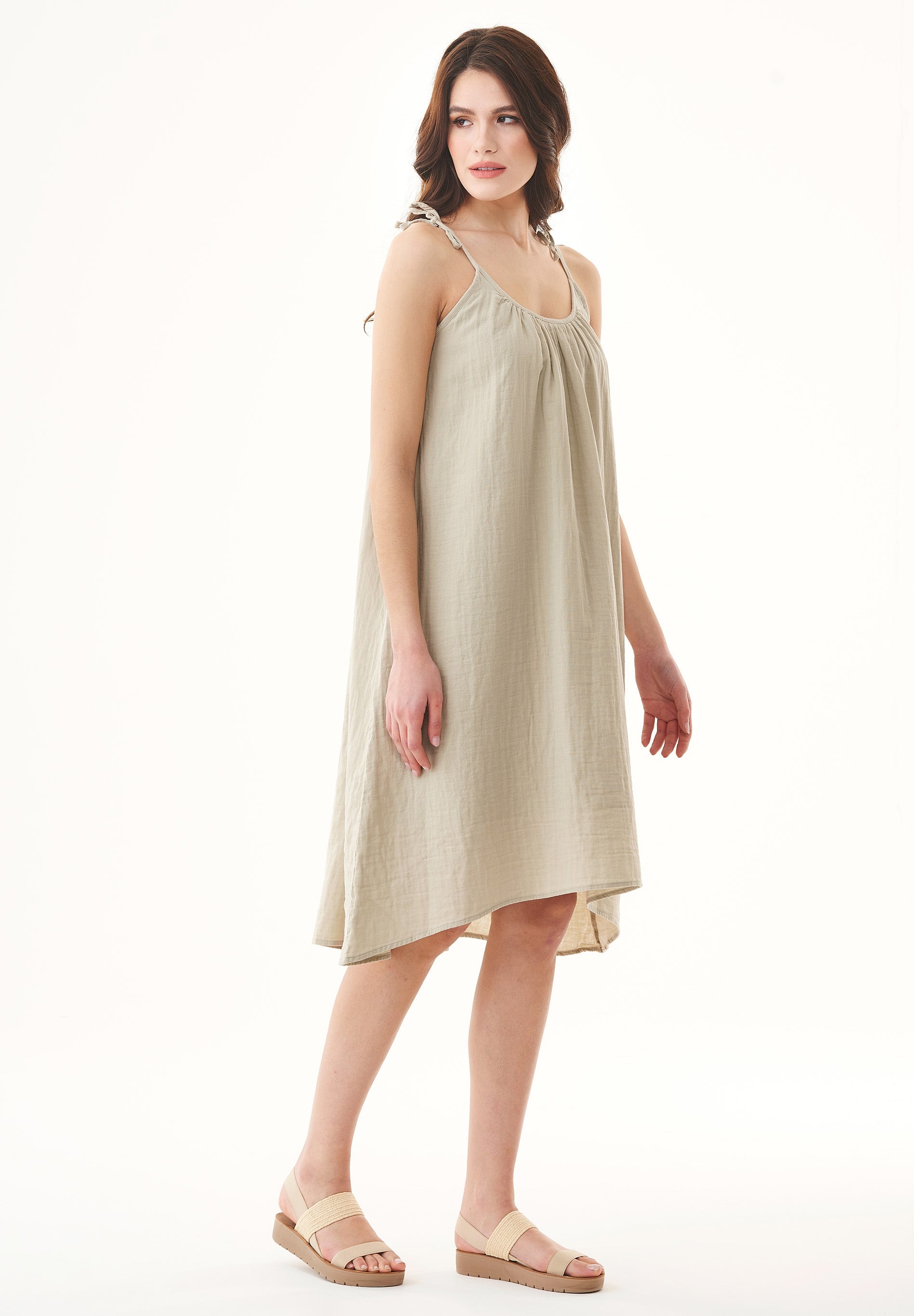 Spaghetti Strap Maxi Dress in Organic Cotton sage green - Ecomarket.com