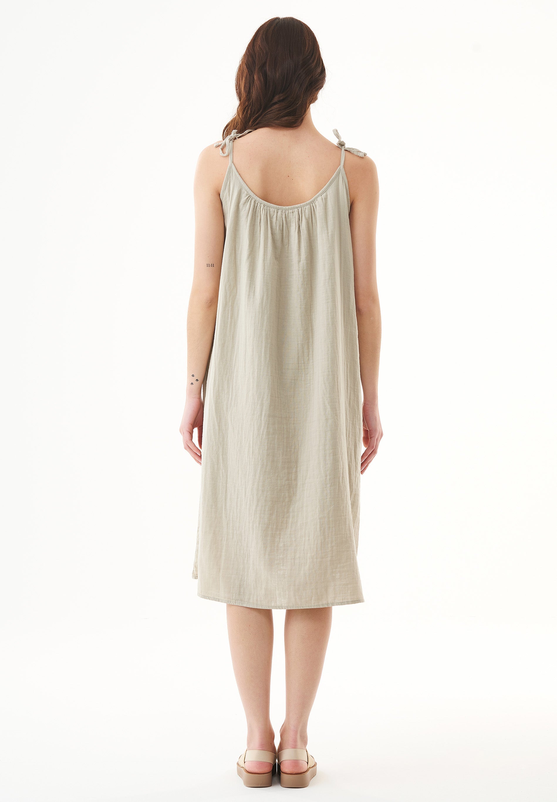 Spaghetti Strap Maxi Dress in Organic Cotton sage green - Ecomarket.com