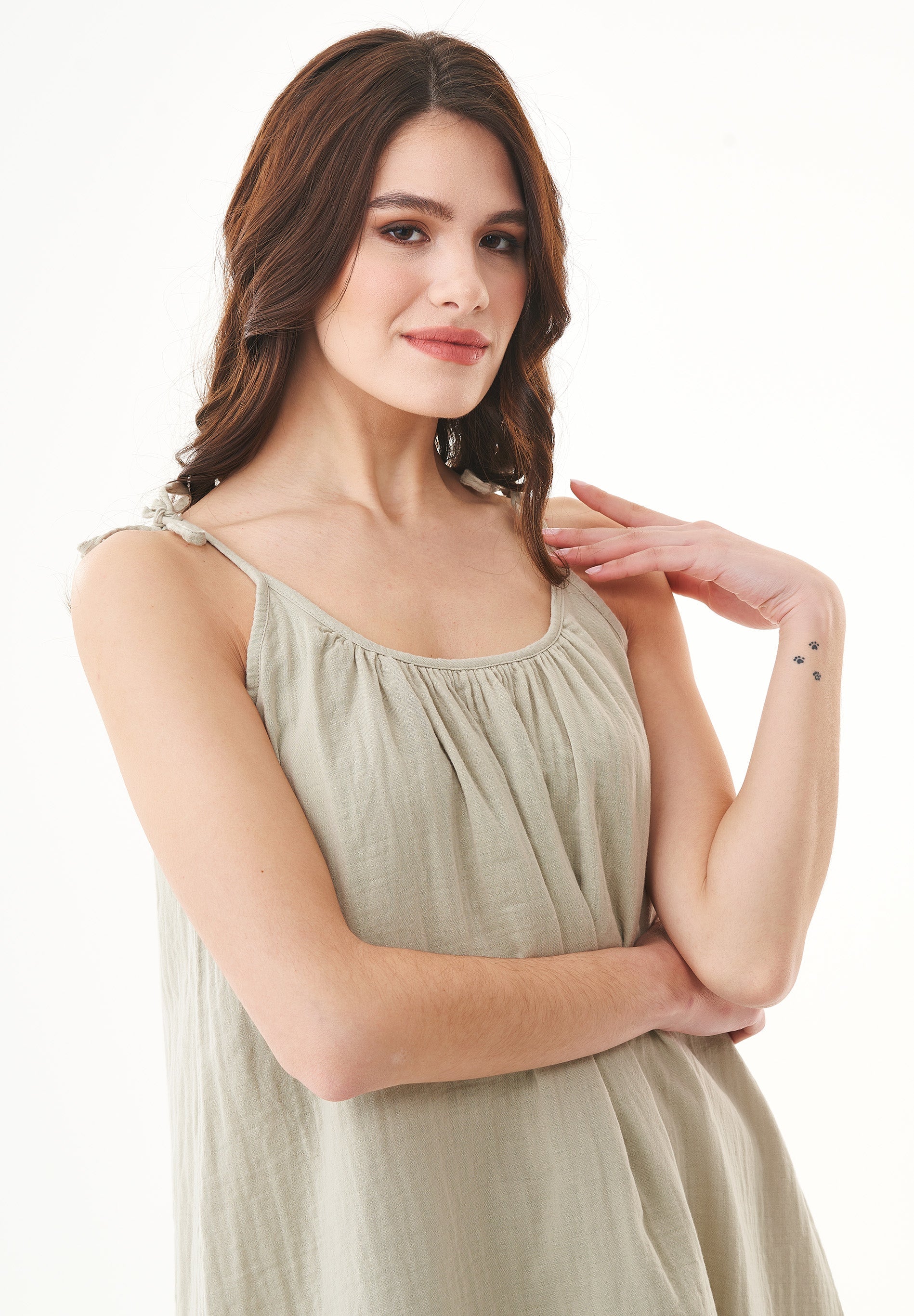 Spaghetti Strap Maxi Dress in Organic Cotton sage green - Ecomarket.com