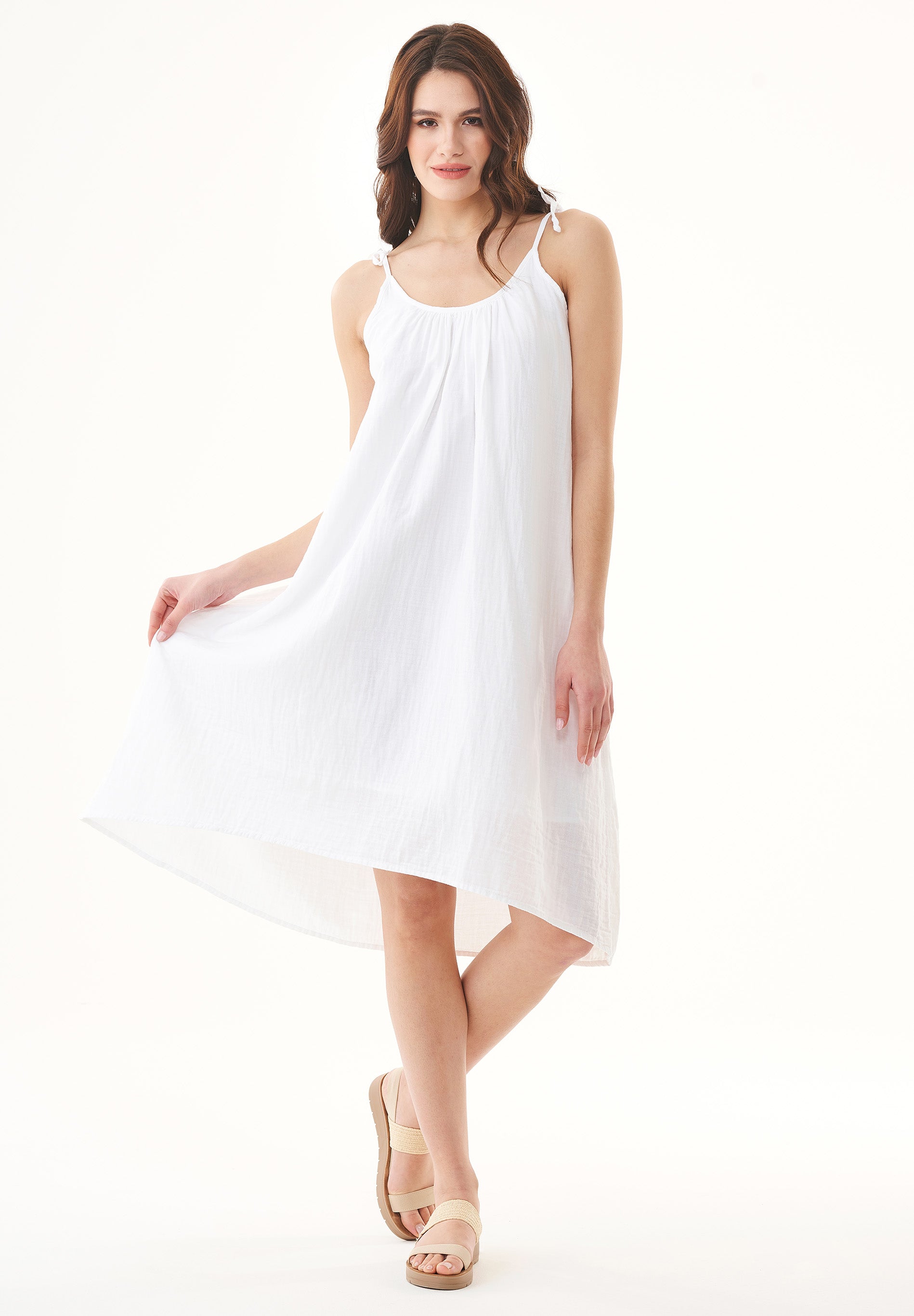 Spaghetti Strap Maxi Dress in Organic Cotton white - Ecomarket.com