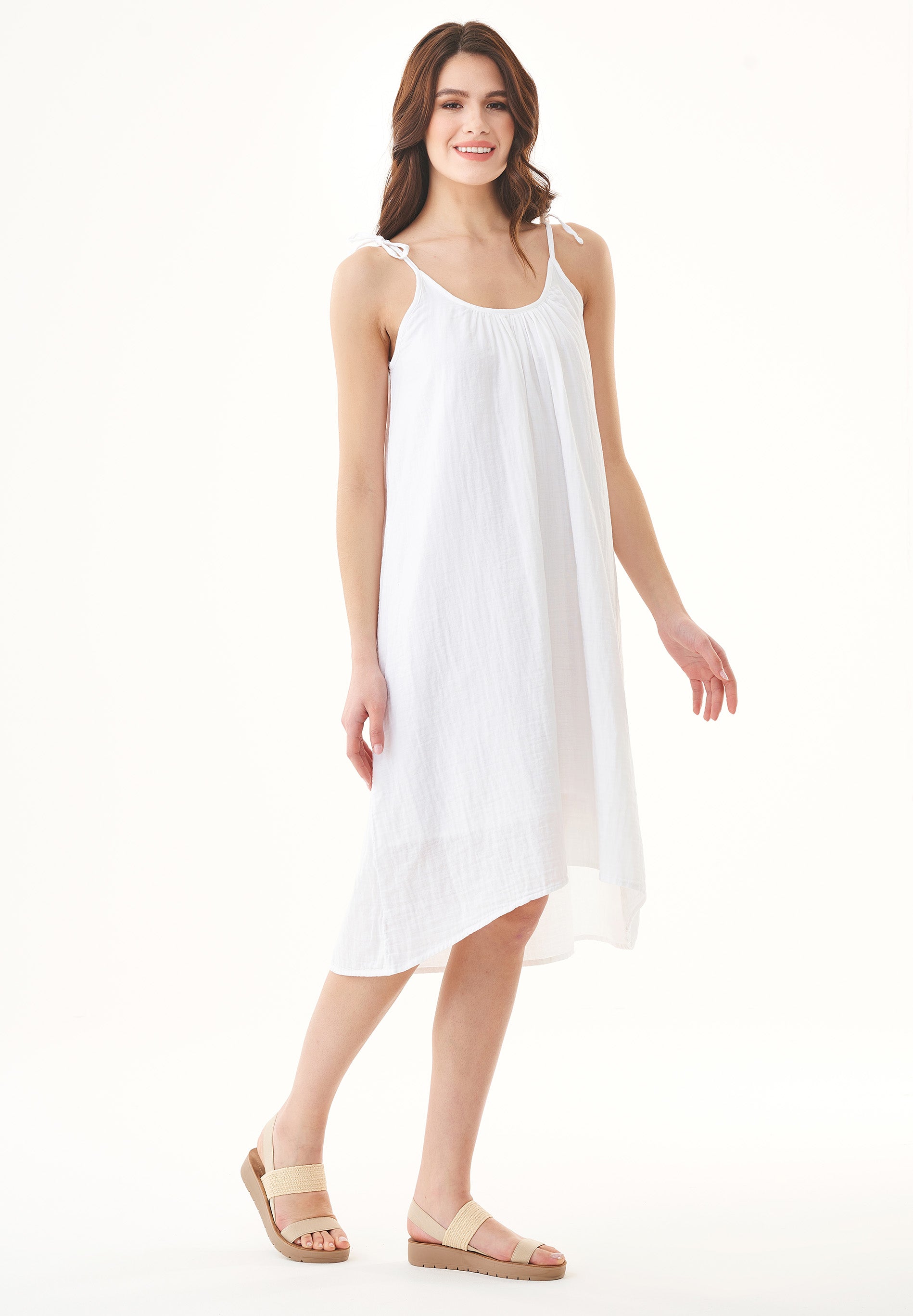Spaghetti Strap Maxi Dress in Organic Cotton white - Ecomarket.com