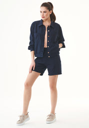 Shirt Jacket in TENCEL™ Lyocell & Organic Cotton Gabardine in navy - Ecomarket.com