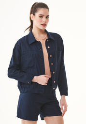 Shirt Jacket in TENCEL™ Lyocell & Organic Cotton Gabardine in navy - Ecomarket.com