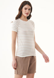 Fine-Knit Striped T-Shirt in Organic Cotton beige - Ecomarket.com