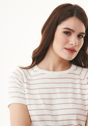 Fine-Knit Striped T-Shirt in Organic Cotton beige - Ecomarket.com