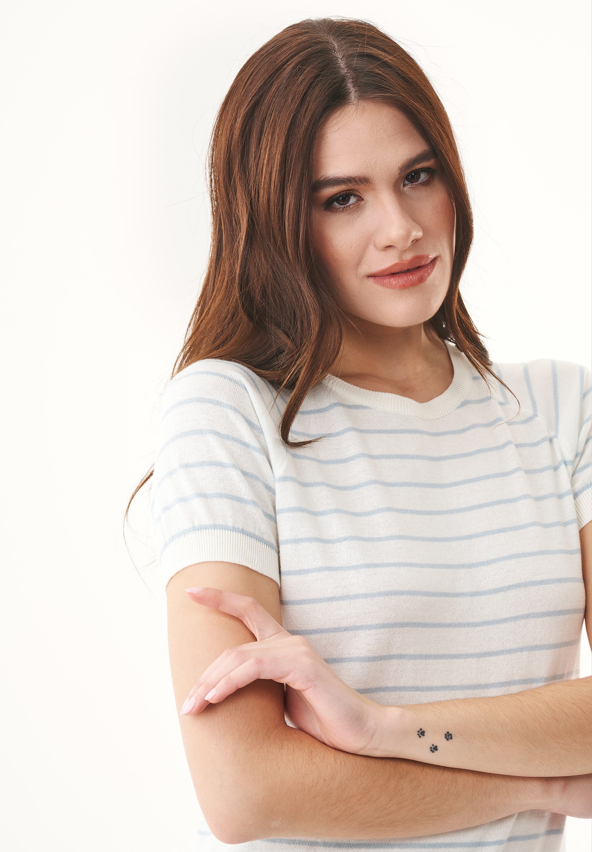 Fine-Knit Striped T-Shirt in Organic Cotton blue haze - Ecomarket.com