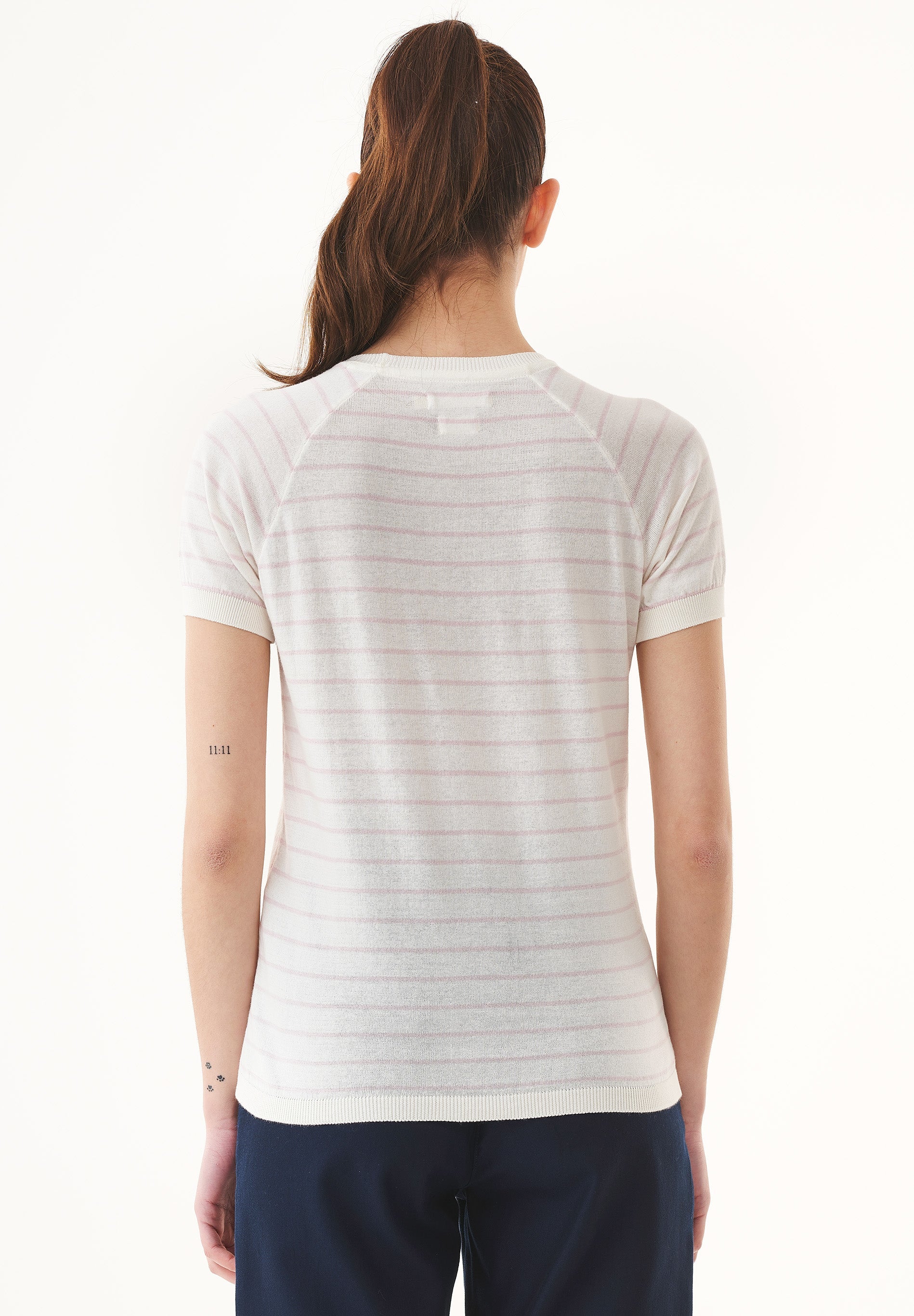 Fine-Knit Striped T-Shirt in Organic Cotton soft pink - Ecomarket.com