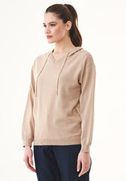 Fine-Knit Hoodie in 100% Organic Cotton in beige - Ecomarket.com