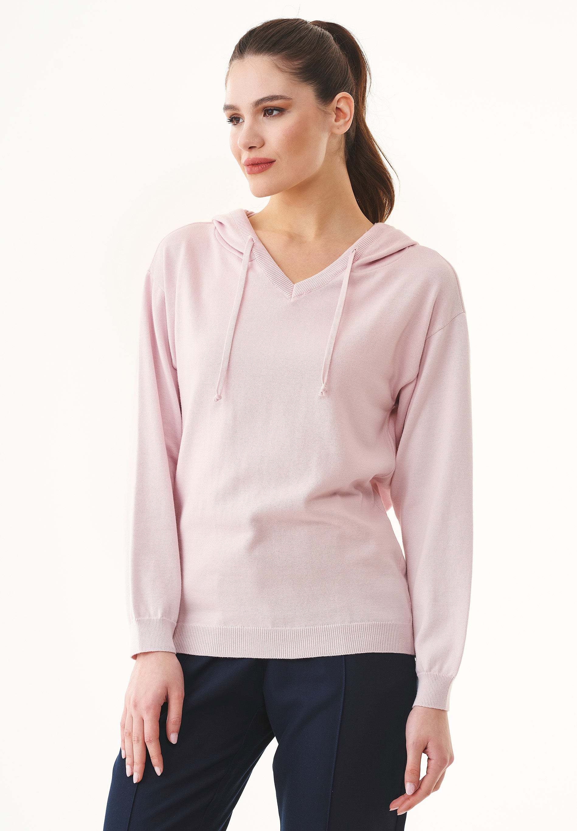 Fine-Knit Hoodie in 100% Organic Cotton in soft pink - Ecomarket.com